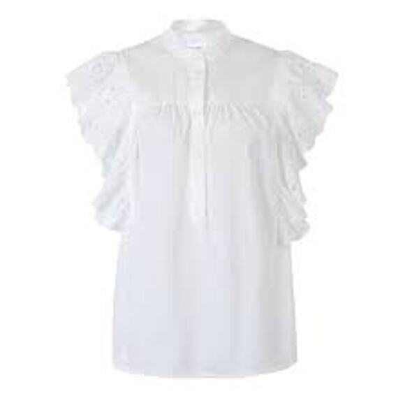 The Shirt Sleeveless Scarlett Cotton Top White Button Front Eyelet TS23J8003W XS - Picture 7 of 8